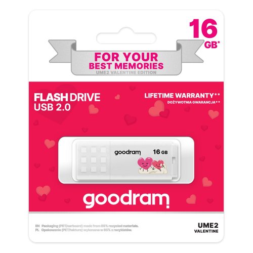 Накопитель Goodram UME2 Valentine 16GB USB 2.0 (UME2-0160W0R11-V) White купить в Украине: Киев, Днепр, Харьков, Одесса  | Низкая цена, отзывы, характеристики от TELEMART фото
