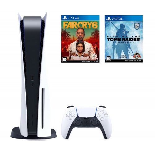 Купить Игровая консоль Sony PlayStation 5 Ultra HD Blu-ray (PS4 Far Cry 6 [Blu-Ray диск] + PS4 Rise of the Tomb Raider [Blu-Ray диск] в подарок) - цена в Харькове, Киеве, Днепре, Одессе
в интернет-магазине Telemart фото