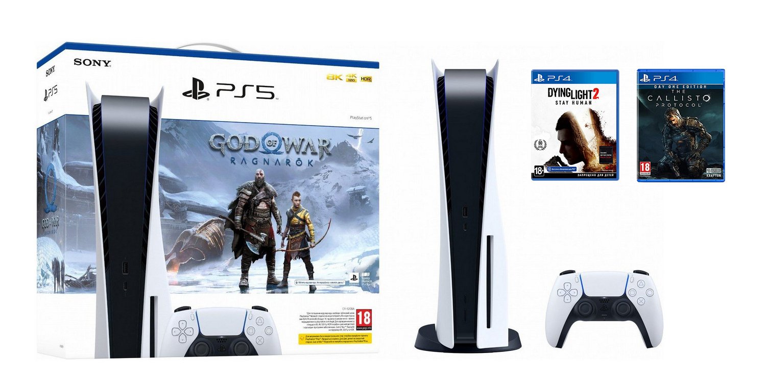 Купить Игровая консоль Sony PlayStation 5 Ultra HD Blu-ray (God of War  Ragnarok + Dying Light 2 Stay Human + The Callisto Protocol Day One Edition  в подарок) - цена в Харькове,