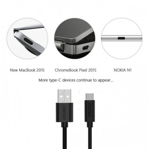 Купити Кабель Choetech USB 2.0 to USB Type-C 1m (AC0002) Black - ціна в Києві, Львові, Вінниці, Хмельницькому, Франківську, Україні | інтернет-магазин TELEMART.UA фото