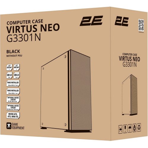 Фото Корпус 2E Gaming Virtus Neo Tempered Glass без БЖ (2E-G3301N) Black