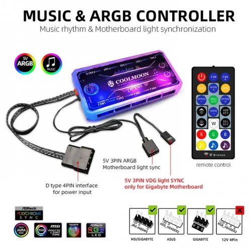 Купити Контролер Coolmoon music ARGB controller (CM-MUSIC-HU1) - ціна в Києві, Львові, Вінниці, Хмельницькому, Франківську, Україні | інтернет-магазин TELEMART.UA фото