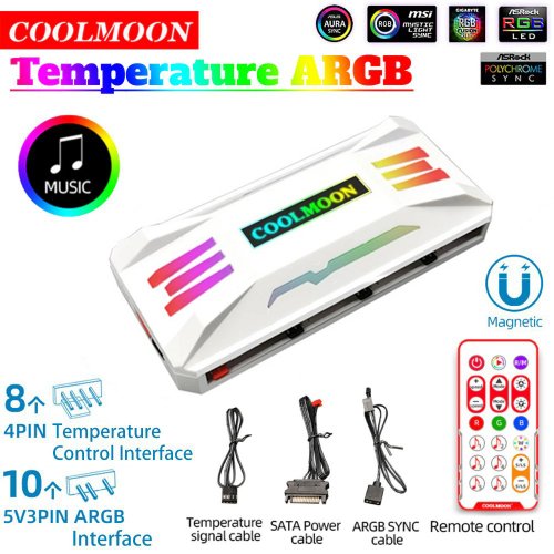 Купити Контролер Coolmoon PWM ARGB music controller (CM-PA2-W) - ціна в Києві, Львові, Вінниці, Хмельницькому, Франківську, Україні | інтернет-магазин TELEMART.UA фото