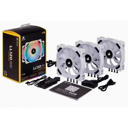 Photo Corsair LL120 RGB Dual Light Loop Triple Pack with Lighting Node PRO (CO-9050092-WW) White