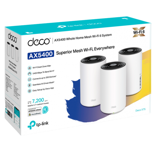 Купити Wi-Fi роутер TP-LINK Deco X75 Mesh Wi-Fi System (3-pack) - ціна в Києві, Львові, Вінниці, Хмельницькому, Франківську, Україні | інтернет-магазин TELEMART.UA фото