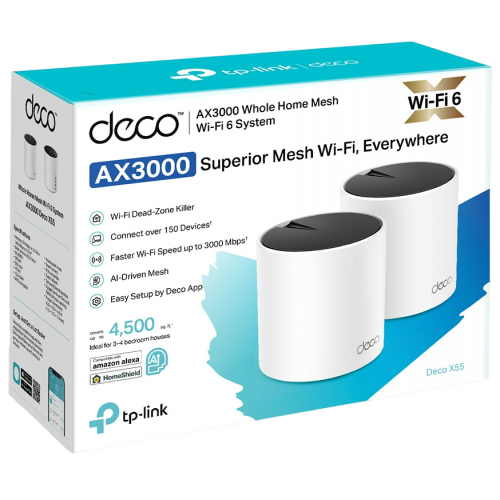 Купить Wi-Fi роутер TP-LINK Deco X55 Whole Home Mesh Wi-Fi System (2-pack) - цена в Харькове, Киеве, Днепре, Одессе
в интернет-магазине Telemart фото