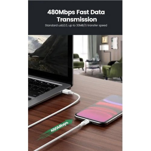 Кабель Ugreen US155 USB to Lightning 2.4A 1m (20728) White купити в Україні | Telemart фото