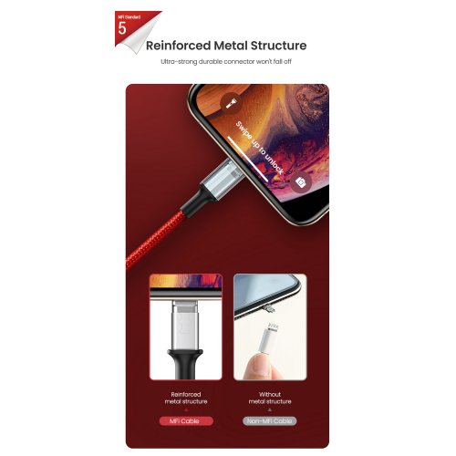 Фото Кабель Ugreen US293 USB to Lightning 2.4A 1m (80635) Red