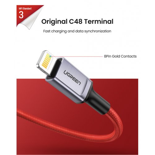 Фото Кабель Ugreen US293 USB to Lightning 2.4A 1m (80635) Red