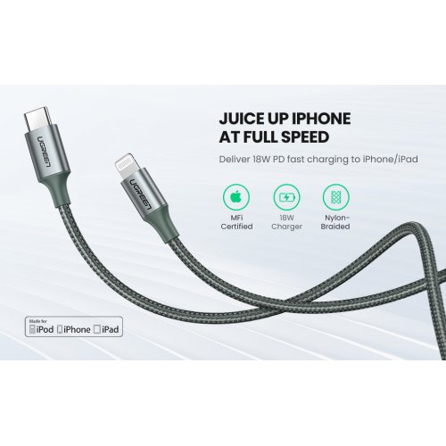Кабель Ugreen US304 USB 2.0 Type-C to Lightning 3.0A (60W) 1m (80564) Dark Green купить в Украине | Telemart фото
