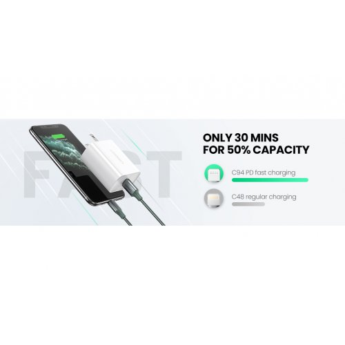 Кабель Ugreen US304 USB 2.0 Type-C to Lightning 3.0A (60W) 1m (80564) Dark Green купить в Украине | Telemart фото