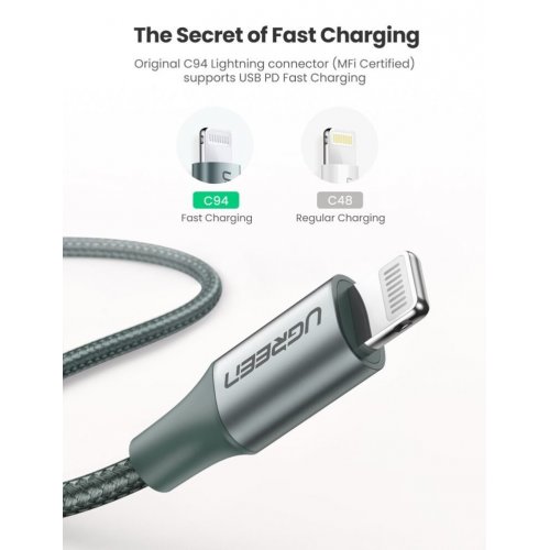 Кабель Ugreen US304 USB 2.0 Type-C to Lightning 3.0A (60W) 1m (80564) Dark Green купить в Украине | Telemart фото
