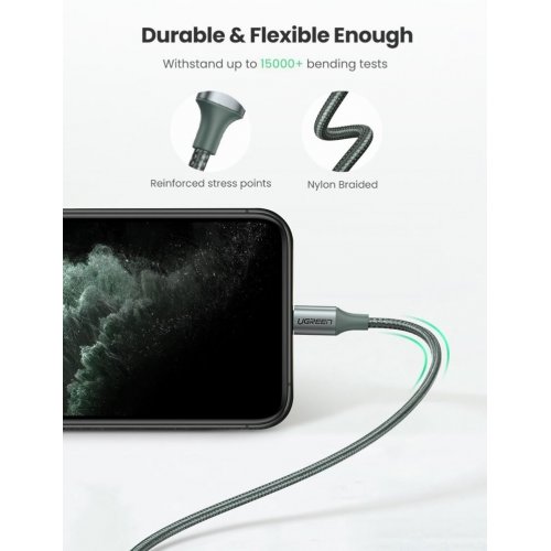 Кабель Ugreen US304 USB 2.0 Type-C to Lightning 3.0A (60W) 1m (80564) Dark Green купить в Украине | Telemart фото