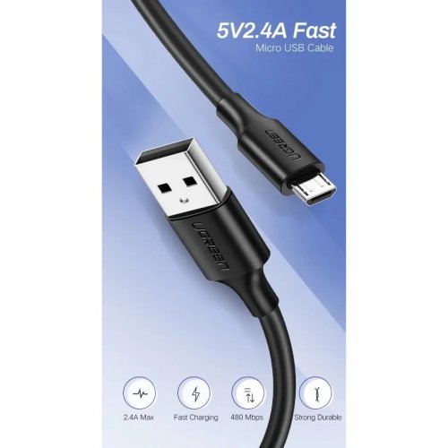Кабель Ugreen US289 USB 2.0 to microUSB 2.4A 1.5m (60137) Black купить в Украине | Telemart фото