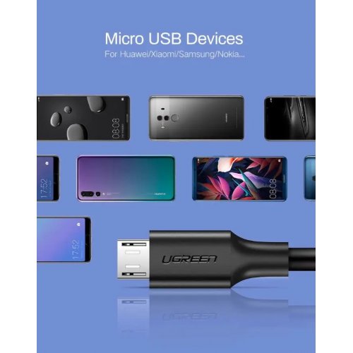 Кабель Ugreen US289 USB 2.0 to microUSB 2.4A 1.5m (60137) Black купить в Украине | Telemart фото