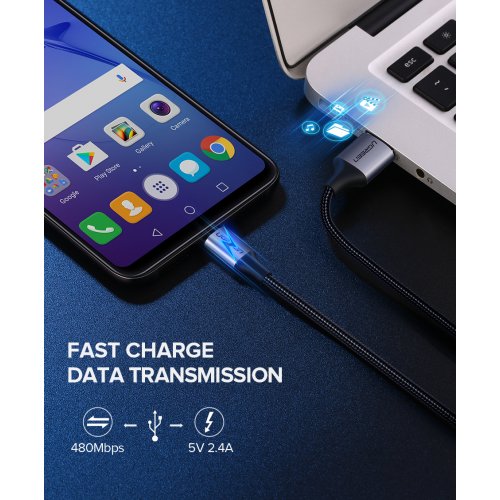 Кабель Ugreen US290 USB 2.0 to microUSB 2.4A 1m (60146) Black купить в Украине | Telemart фото