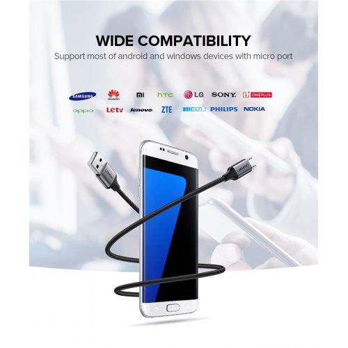 Кабель Ugreen US290 USB 2.0 to microUSB 2.4A 1m (60146) Black купить в Украине | Telemart фото