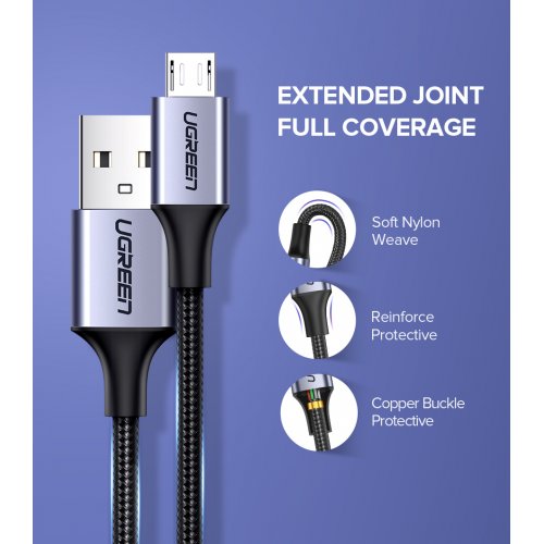 Кабель Ugreen US290 USB 2.0 to microUSB 2.4A 1m (60146) Black купить в Украине | Telemart фото