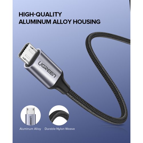 Кабель Ugreen US290 USB 2.0 to microUSB 2.4A 1m (60146) Black купить в Украине | Telemart фото