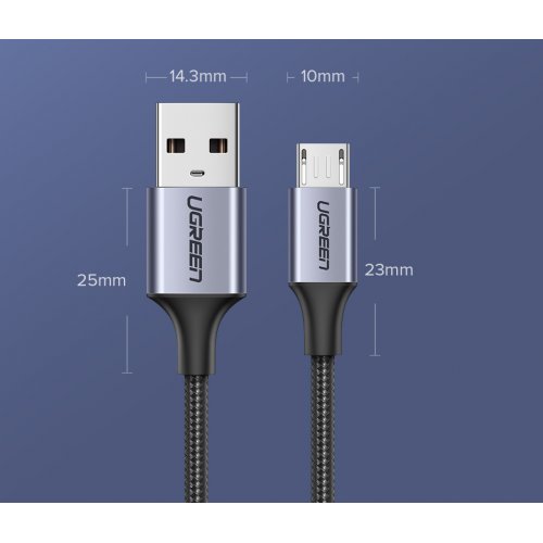 Кабель Ugreen US290 USB 2.0 to microUSB 2.4A 1m (60146) Black купить в Украине | Telemart фото