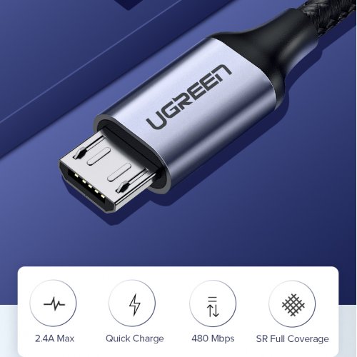 Кабель Ugreen US290 USB 2.0 to microUSB 2.4A 1m (60151) Silver купить в Украине | Telemart фото