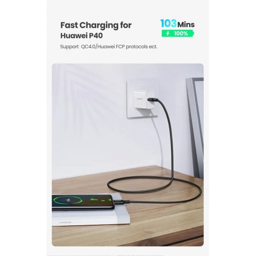 Кабель Ugreen US300 USB 2.0 Type-C to USB Type-C 5.0A (100W) 1.5m (20528) Black купить в Украине | Telemart фото