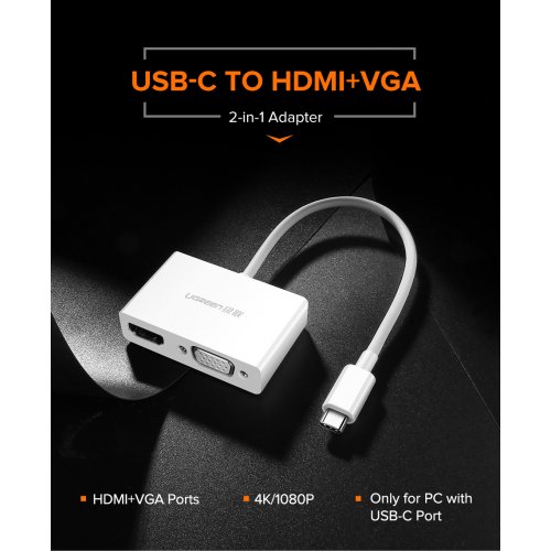 Купить Адаптер переходник Ugreen MM123 USB Type-C to HDMI/VGA 0.15m (30843) White - цена в Харькове, Киеве, Днепре, Одессе
в интернет-магазине Telemart фото