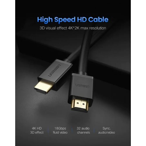 Купить Кабель Ugreen HD104 HDMI to HDMI 2.0 4K 3D 3m (10108) Black - цена в Харькове, Киеве, Днепре, Одессе
в интернет-магазине Telemart фото
