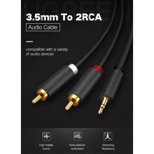 Купити Розгалужувач Ugreen AV102 3.5mm to 2 x RCA 3m (10512) Black - ціна в Києві, Львові, Вінниці, Хмельницькому, Франківську, Україні | інтернет-магазин TELEMART.UA фото