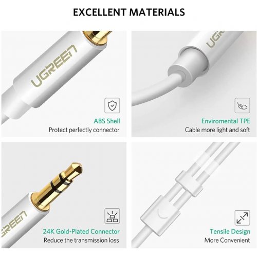 Купити Сплітер Ugreen AV134 3.5mm to 2 x 3.5mm 0.25m (10739) White - ціна в Києві, Львові, Вінниці, Хмельницькому, Франківську, Україні | інтернет-магазин TELEMART.UA фото