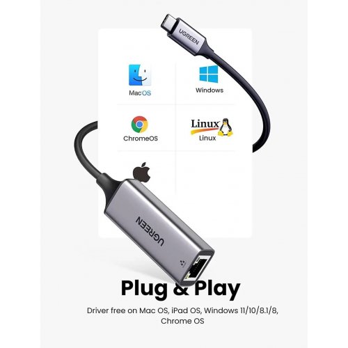 Купить Сетевая карта Ugreen CM199 USB Type-C to RJ-45 Ethernet (50737) Grey - цена в Харькове, Киеве, Днепре, Одессе
в интернет-магазине Telemart фото