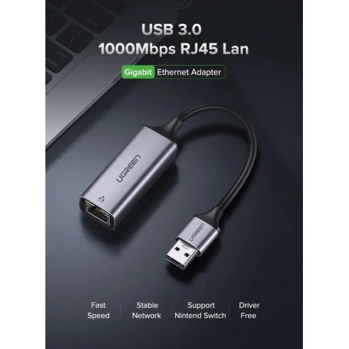 Купити Мережева карта Ugreen CM209 USB 3.0 to RJ-45 Ethernet (50922) Black - ціна в Києві, Львові, Вінниці, Хмельницькому, Франківську, Україні | інтернет-магазин TELEMART.UA фото