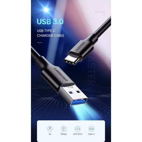 Купить Кабель Ugreen US184 USB 3.0 to USB Type-C 1m (20882) Black - цена в Харькове, Киеве, Днепре, Одессе
в интернет-магазине Telemart фото
