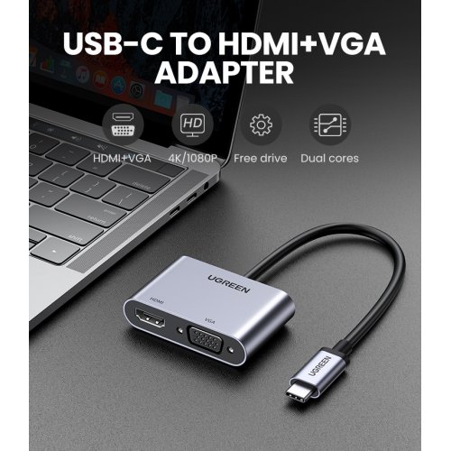 Купить Адаптер Ugreen CM162 USB Type-C to HDMI/VGA (50505) Black - цена в Харькове, Киеве, Днепре, Одессе
в интернет-магазине Telemart фото