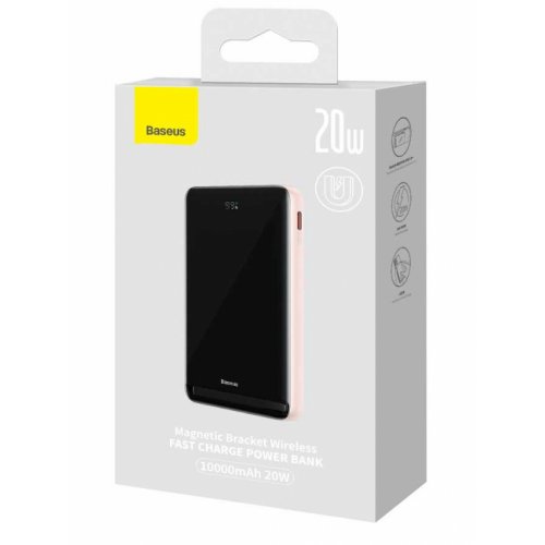 Купить Powerbank Baseus Magnetic Bracket Wireless 10000mAh 20W with cable Type-C (PPCX000004) Pink - цена в Харькове, Киеве, Днепре, Одессе
в интернет-магазине Telemart фото