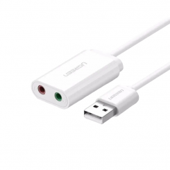 Фото Звукова карта Ugreen US205 USB 2.0 to 2 x Jack 3.5mm (30143) White
