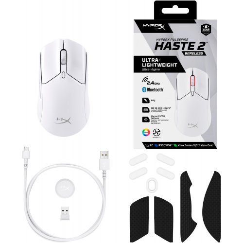 Купить Мышка HyperX Pulsefire Haste 2 Wireless (6N0A9AA) White - цена в Харькове, Киеве, Днепре, Одессе
в интернет-магазине Telemart фото