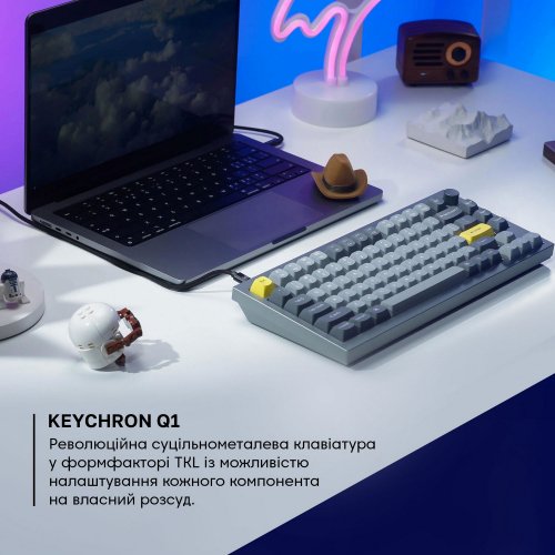 Клавіатура Keychron Q1 QMK RGB Gateron G PRO Brown Hot-Swap Knob (Q1N3) Silver Grey купити в Україні: Київ, Львів, Хмельницький, Тернопіль, Івано-Франківськ | Низька ціна, відгуки, характеристики від TELEMART фото
