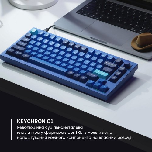 Клавіатура Keychron Q1 QMK RGB Gateron G PRO Red Hot-Swap Knob (Q1O1) Navy Blue купити в Україні: Київ, Львів, Хмельницький, Тернопіль, Івано-Франківськ | Низька ціна, відгуки, характеристики від TELEMART фото