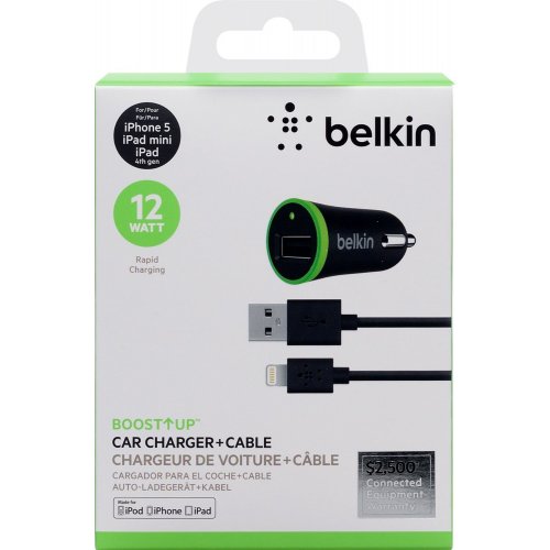 Купить Автомобильное зарядное устройство Belkin BOOST UP Car Charger Lightning 2.4 (F8J121bt04-BLK) Black - цена в Харькове, Киеве, Днепре, Одессе
в интернет-магазине Telemart фото