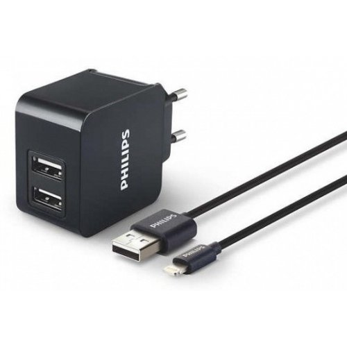 Сетевое зарядное устройство Philips Lightning 2xUSB 3.1А (DLP2307V/12) купить в Украине: Киев, Днепр, Харьков, Одесса  | Низкая цена, отзывы, характеристики от TELEMART фото