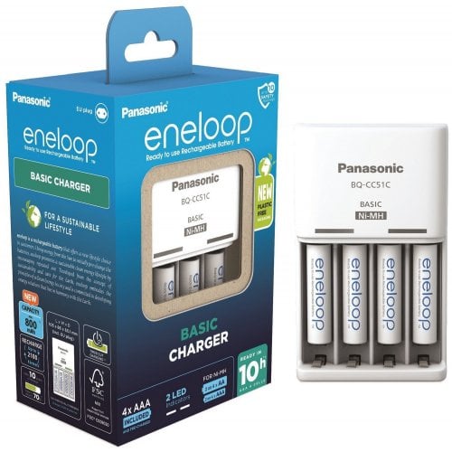 Купити Зарядний пристрій Panasonic Basic Charger New + Eneloop AAA 800 mAh NI-MH 4BP (K-KJ51MCD04E) - ціна в Києві, Львові, Вінниці, Хмельницькому, Франківську, Україні | інтернет-магазин TELEMART.UA фото