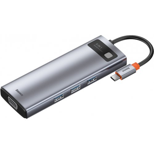 Купити USB-хаб Baseus Metal Gleam Series USB Type-C 9 in 1 (CAHUB-CU0G) Gray - ціна в Києві, Львові, Вінниці, Хмельницькому, Франківську, Україні | інтернет-магазин TELEMART.UA фото