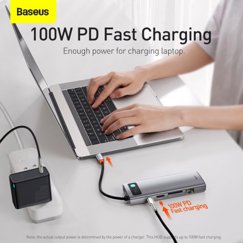 Купити USB-хаб Baseus Metal Gleam Series USB Type-C 9 in 1 (CAHUB-CU0G) Gray - ціна в Києві, Львові, Вінниці, Хмельницькому, Франківську, Україні | інтернет-магазин TELEMART.UA фото
