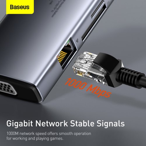 Купити USB-хаб Baseus Metal Gleam Series USB Type-C 9 in 1 (CAHUB-CU0G) Gray - ціна в Києві, Львові, Вінниці, Хмельницькому, Франківську, Україні | інтернет-магазин TELEMART.UA фото