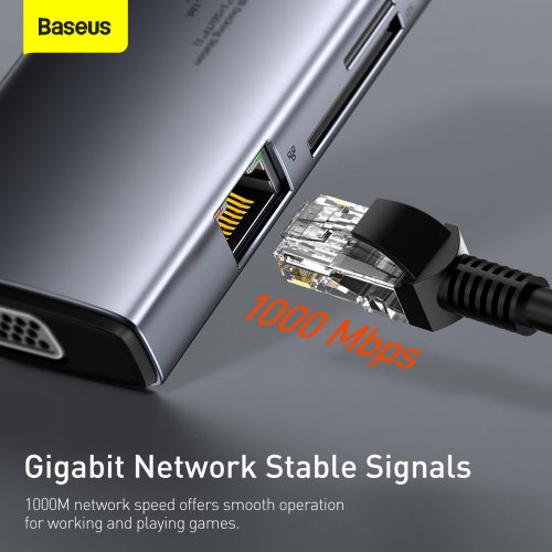 Купить USB-хаб Baseus Metal Gleam Series USB Type-C 9 in 1 (CAHUB-CU0G) Gray - цена в Харькове, Киеве, Днепре, Одессе
в интернет-магазине Telemart фото