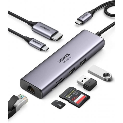 Купити USB-хаб Ugreen CM512 USB Type-C 7 in 1 (60515) Grey - ціна в Києві, Львові, Вінниці, Хмельницькому, Франківську, Україні | інтернет-магазин TELEMART.UA фото