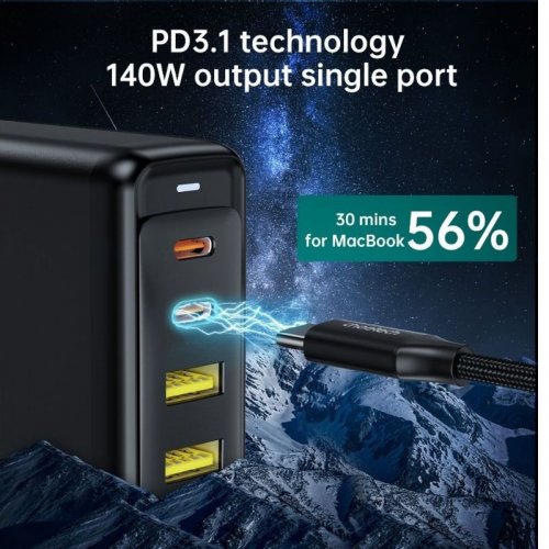 Купить Сетевое зарядное устройство Choetech 2 x USB + 2 x USB Type-C 140W (PD6005-EU-BK) Black - цена в Харькове, Киеве, Днепре, Одессе
в интернет-магазине Telemart фото