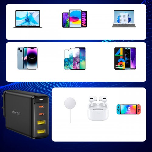 Купить Сетевое зарядное устройство Choetech 2 x USB + 2 x USB Type-C 140W (PD6005-EU-BK) Black - цена в Харькове, Киеве, Днепре, Одессе
в интернет-магазине Telemart фото