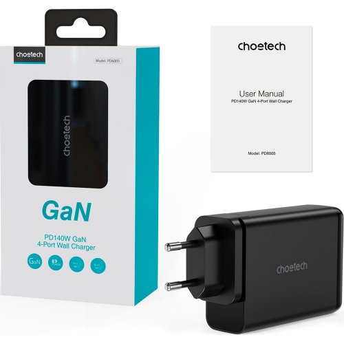 Купить Сетевое зарядное устройство Choetech 2 x USB + 2 x USB Type-C 140W (PD6005-EU-BK) Black - цена в Харькове, Киеве, Днепре, Одессе
в интернет-магазине Telemart фото